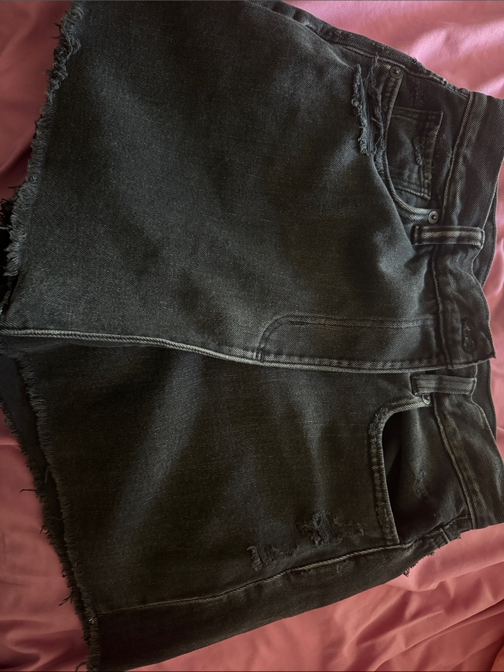 American Eagle Outfitters Black Denim Skort with Frayed Hem